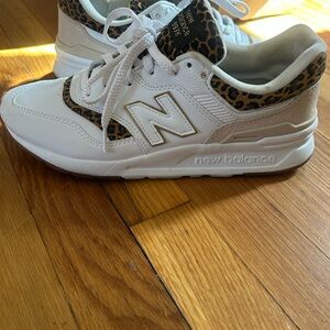 New Balance Kids White and Leopard Print Sneakers